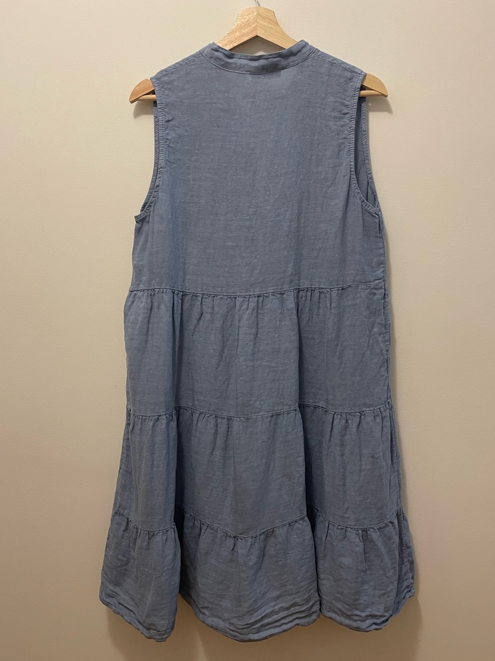 Linen Sleeveless Tiered Midi Dress in Light Blue - Picture 6 of 8